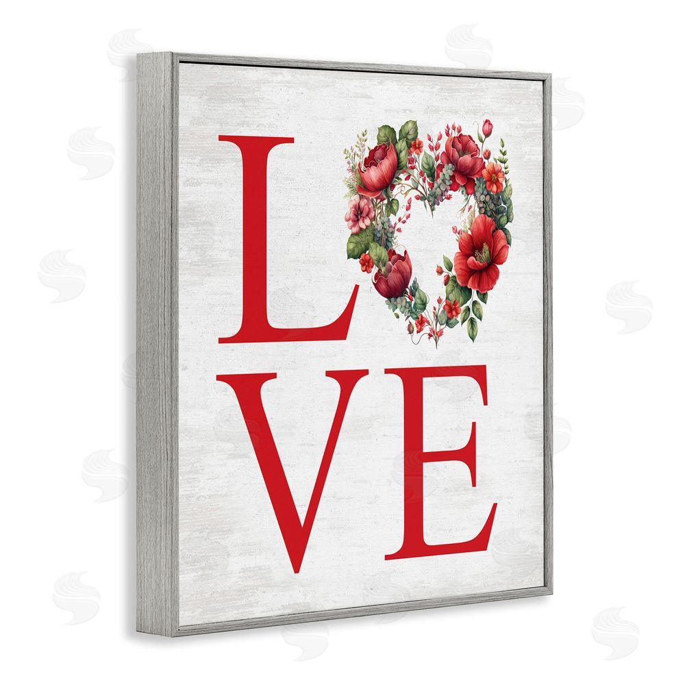 Lettered and Lined Love with Heart Wreath Gray Framed Giclee Wall Art Print