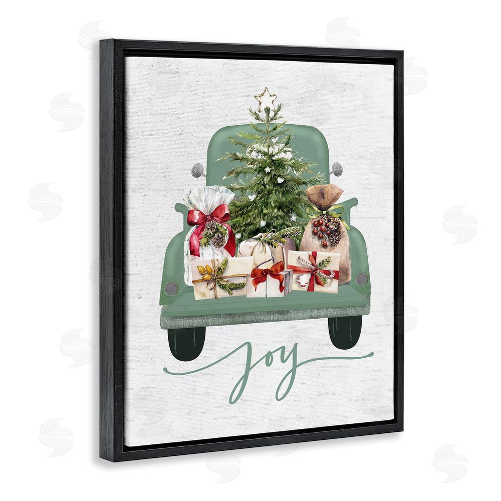 Lettered and Lined Rustic Gift Truck with Joy Black Floating Frame Canvas Wall Art Print