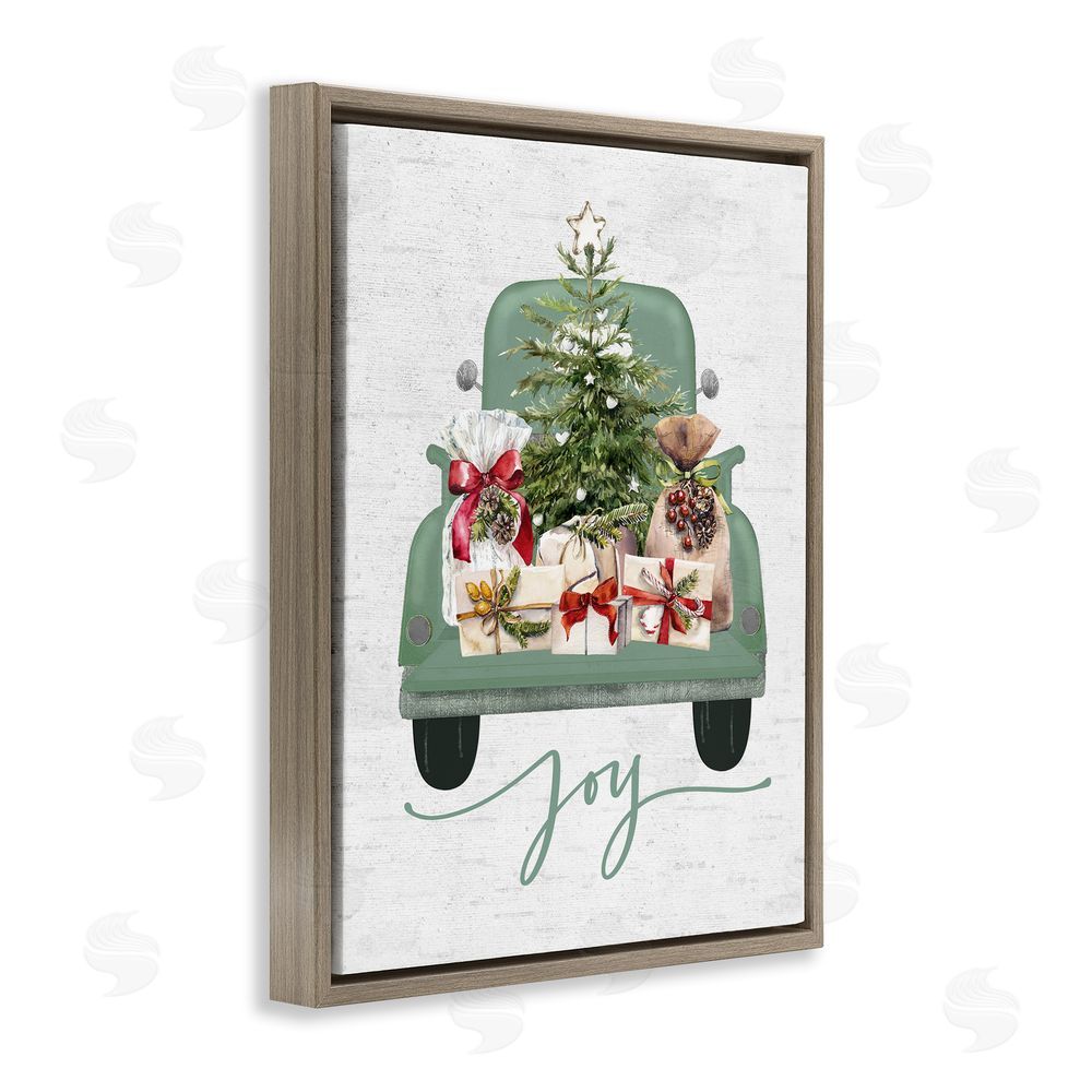 Lettered and Lined Rustic Gift Truck with Joy Brown Floating Frame Canvas Wall Art Print