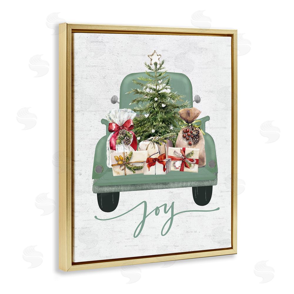 Lettered and Lined Rustic Gift Truck with Joy Gold Floating Frame Canvas Wall Art Print
