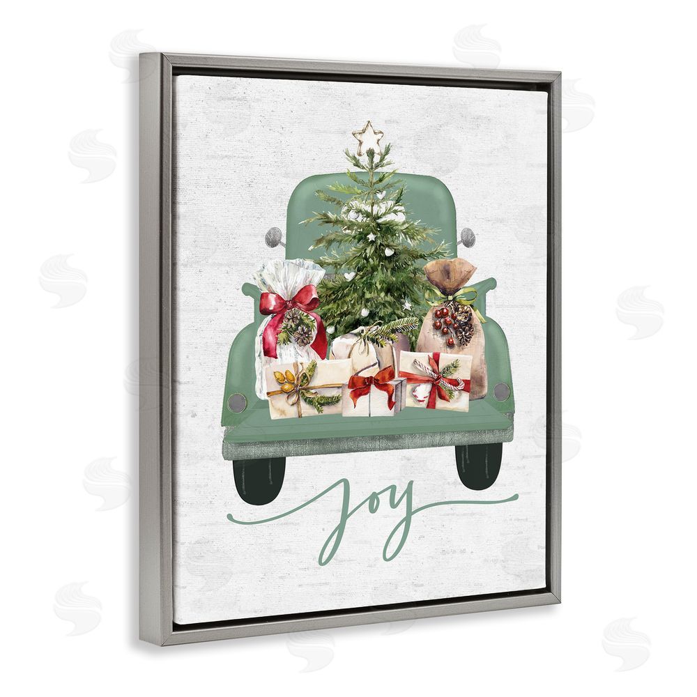 Lettered and Lined Rustic Gift Truck with Joy Grey Floating Frame Canvas Wall Art Print
