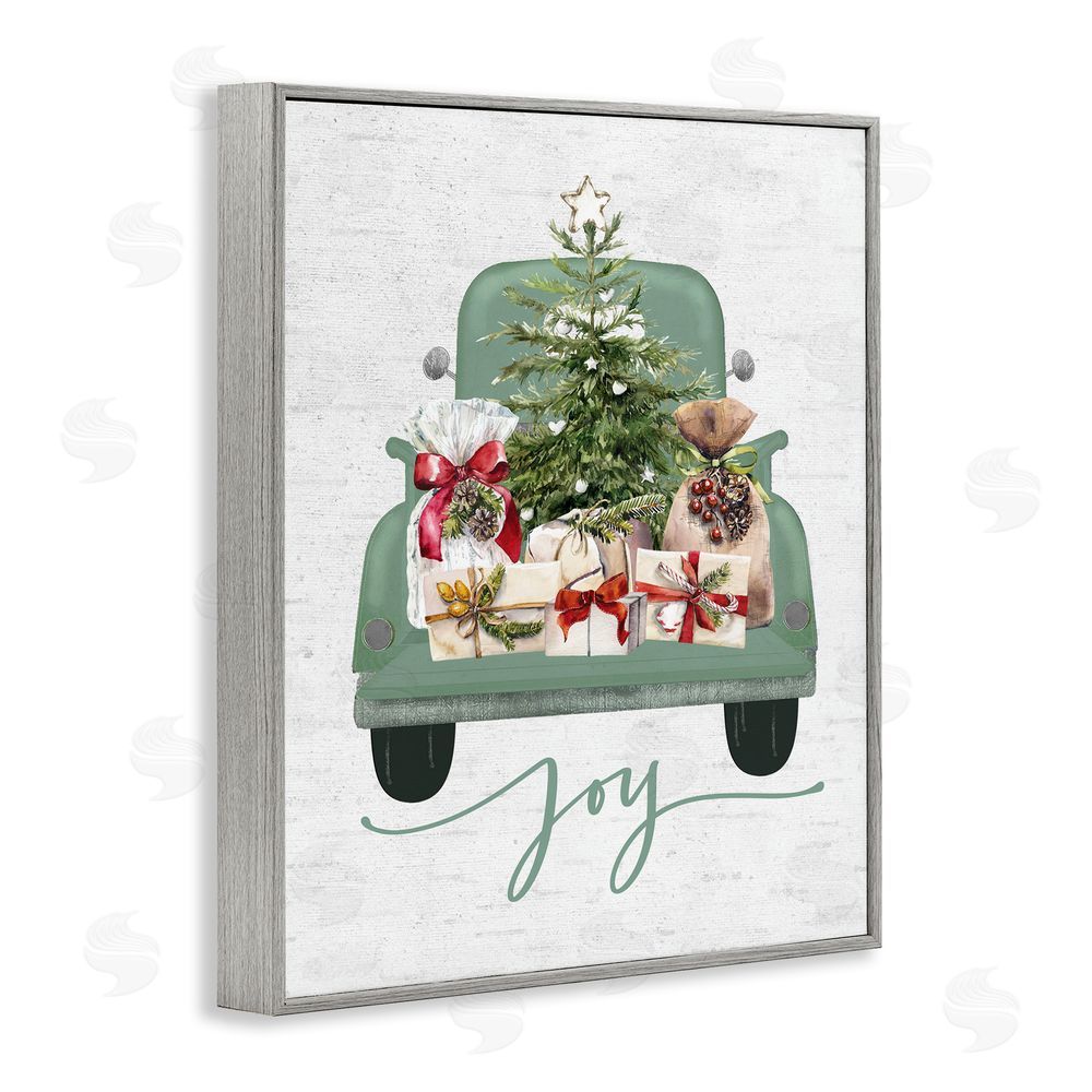 Lettered and Lined Rustic Gift Truck with Joy Gray Framed Giclee Wall Art Print