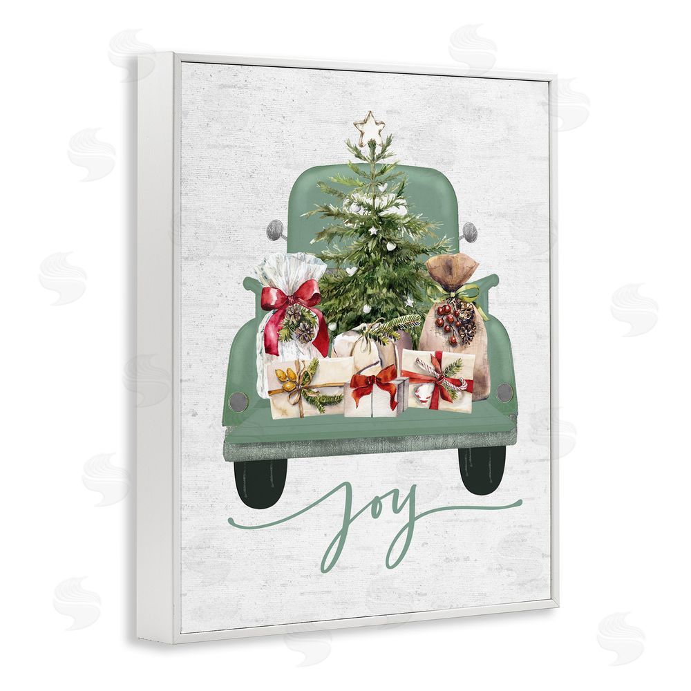 Lettered and Lined Rustic Gift Truck with Joy White Framed Giclee Wall Art Print