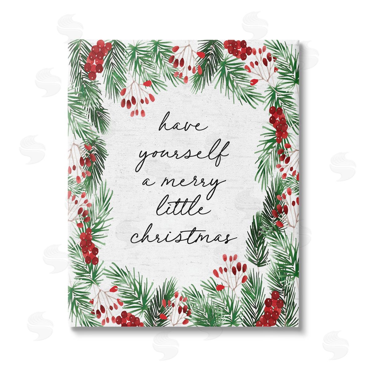 Lettered and Lined Merry Little Christmas Script Stretched Canvas Wall Art Print