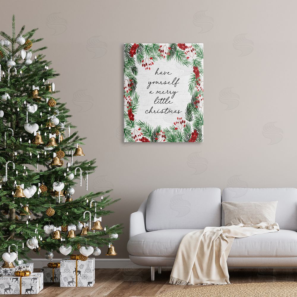 Lettered and Lined Merry Little Christmas Script Canvas Wall Art Print in Room