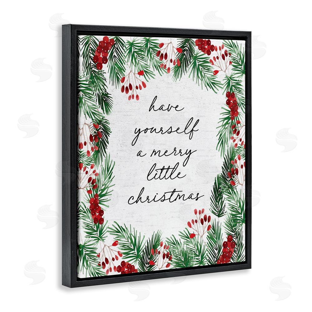 Lettered and Lined Merry Little Christmas Script Black Floating Frame Canvas Wall Art Print