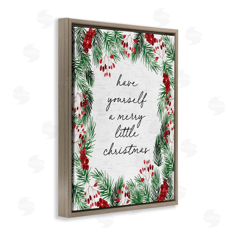 Lettered and Lined Merry Little Christmas Script Brown Floating Frame Canvas Wall Art Print