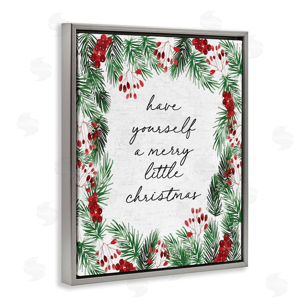 Lettered and Lined Merry Little Christmas Script Grey Floating Frame Canvas Wall Art Print