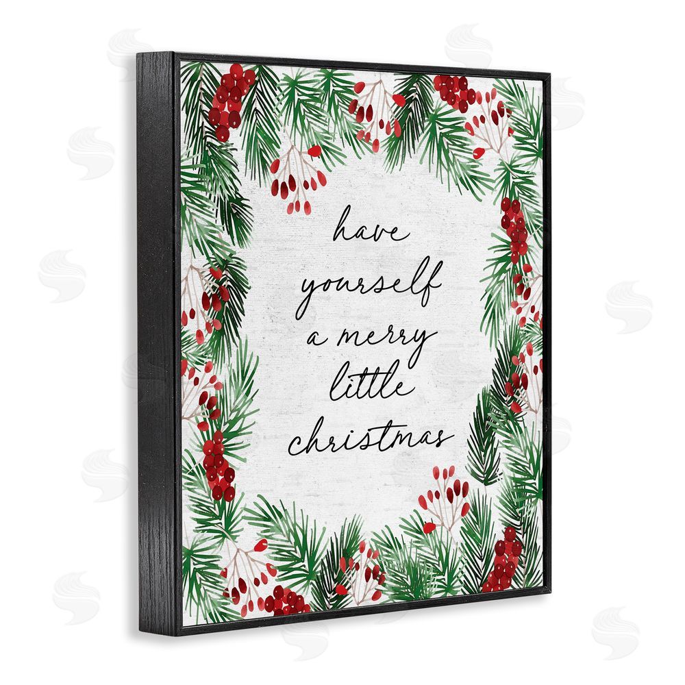 Lettered and Lined Merry Little Christmas Script Black Framed Giclee Wall Art Print