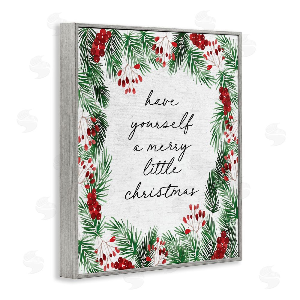 Lettered and Lined Merry Little Christmas Script Gray Framed Giclee Wall Art Print