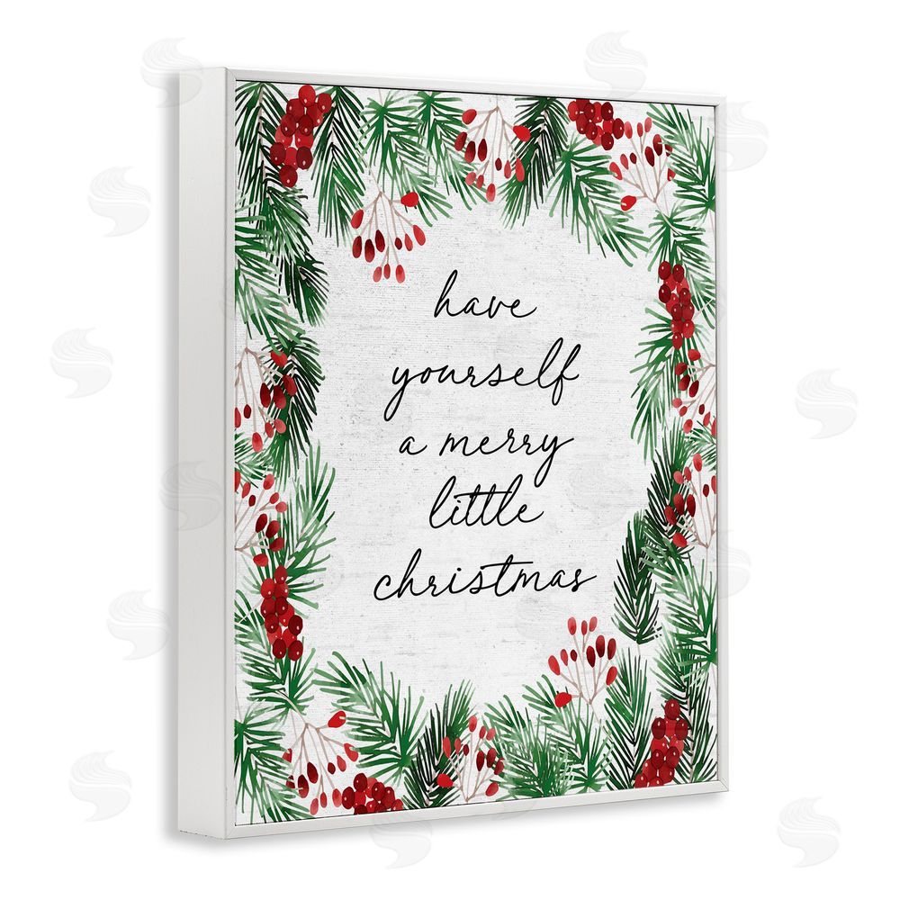 Lettered and Lined Merry Little Christmas Script White Framed Giclee Wall Art Print