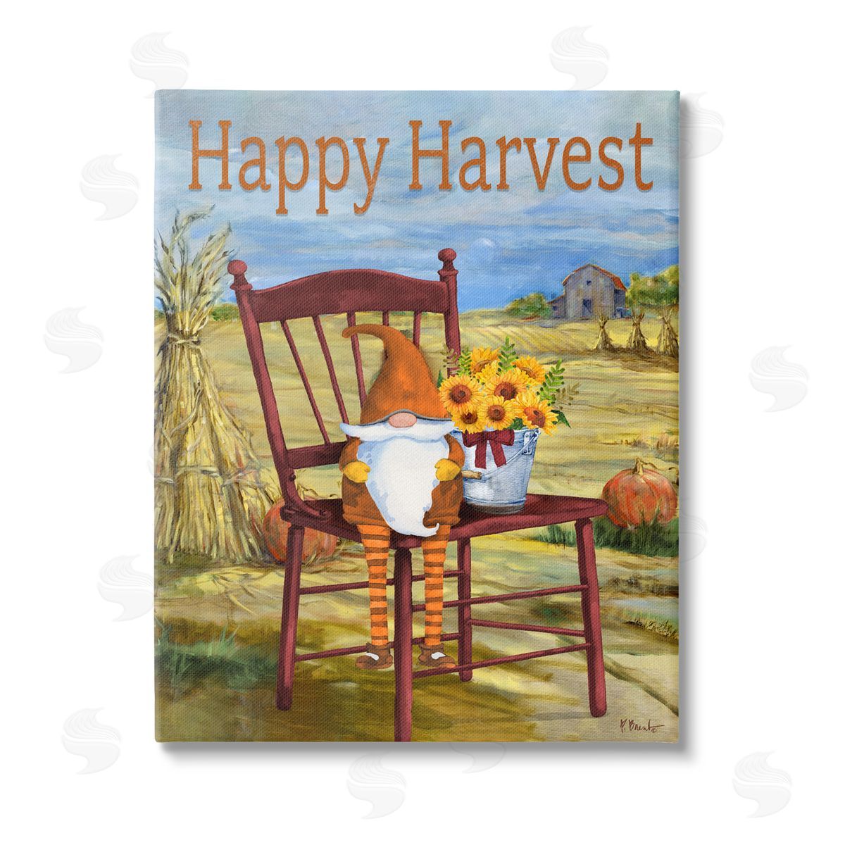 Paul Brent Happy Harvest Country Gnome Stretched Canvas Wall Art Print