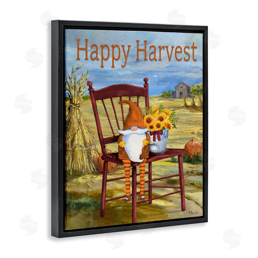 Paul Brent Happy Harvest Country Gnome Black Floating Frame Canvas Wall Art Print
