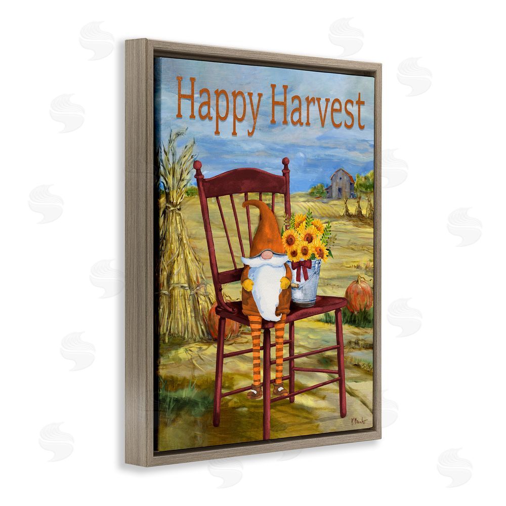 Paul Brent Happy Harvest Country Gnome Brown Floating Frame Canvas Wall Art Print