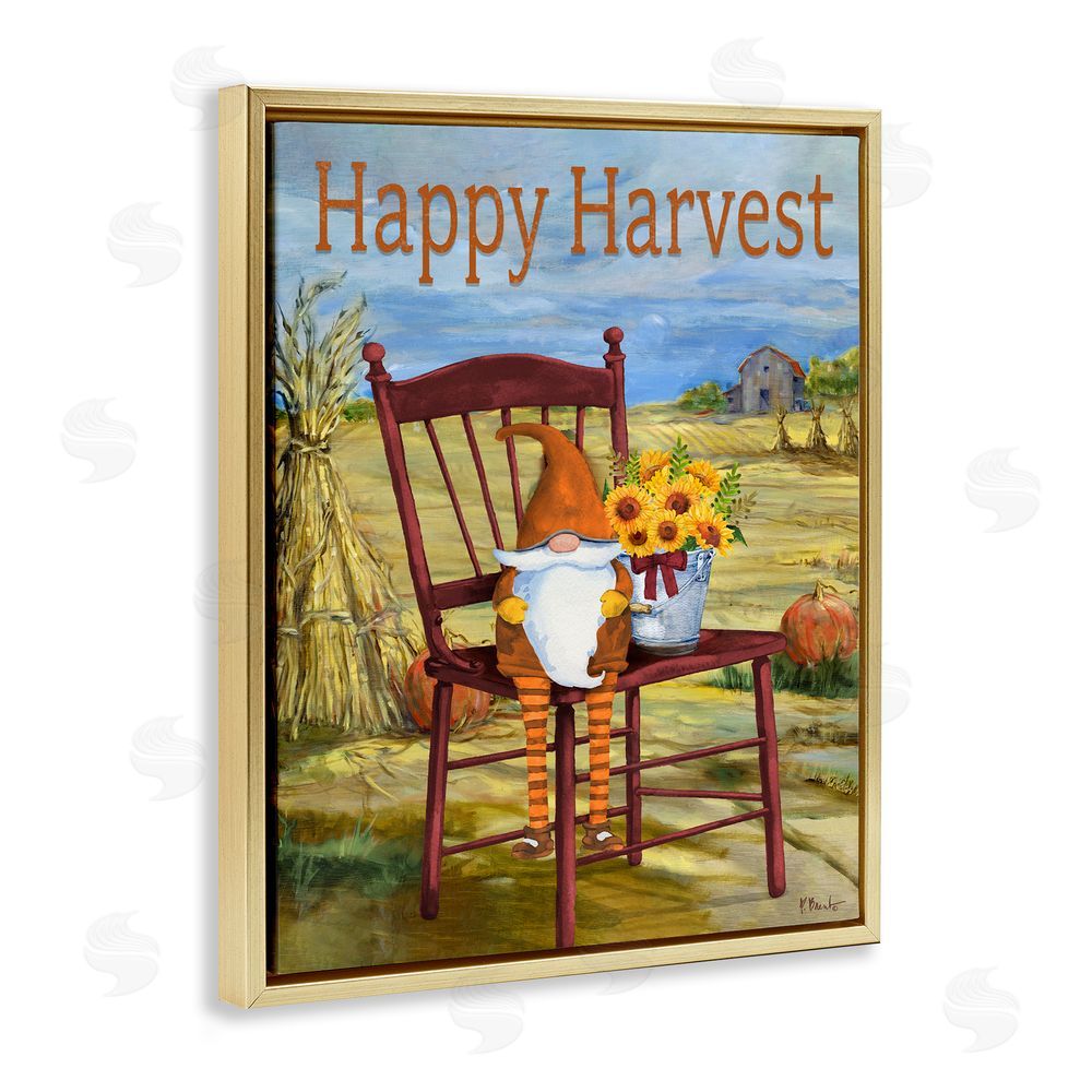 Paul Brent Happy Harvest Country Gnome Gold Floating Frame Canvas Wall Art Print
