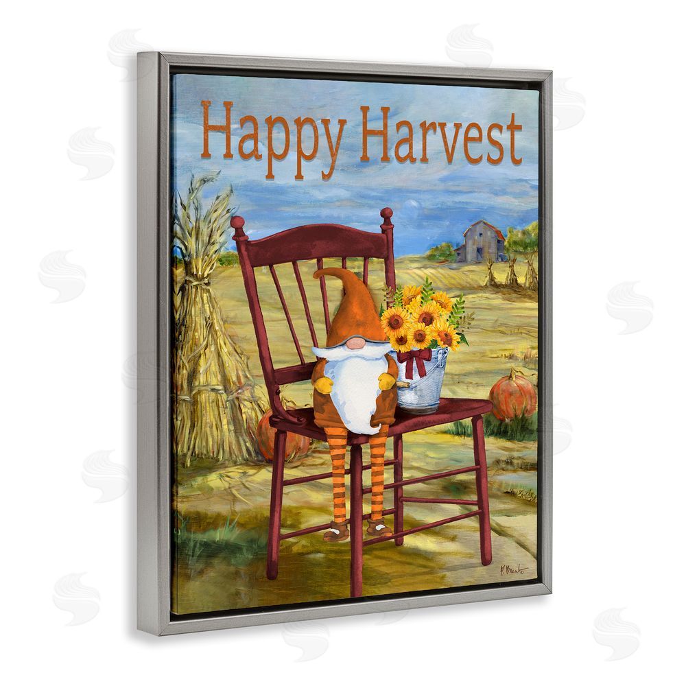 Paul Brent Happy Harvest Country Gnome Grey Floating Frame Canvas Wall Art Print