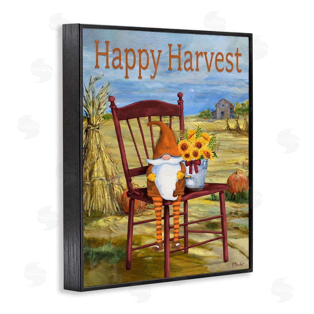 Paul Brent Happy Harvest Country Gnome Black Framed Giclee Wall Art Print