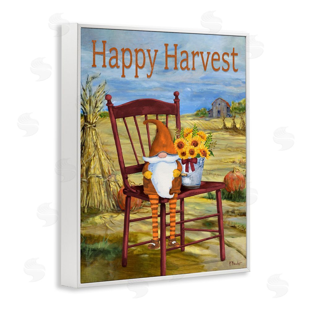Paul Brent Happy Harvest Country Gnome White Framed Giclee Wall Art Print