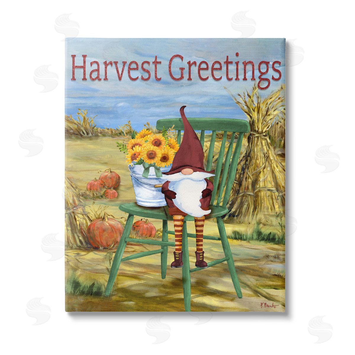 Paul Brent Harvest Greetings Gnome Stretched Canvas Wall Art Print