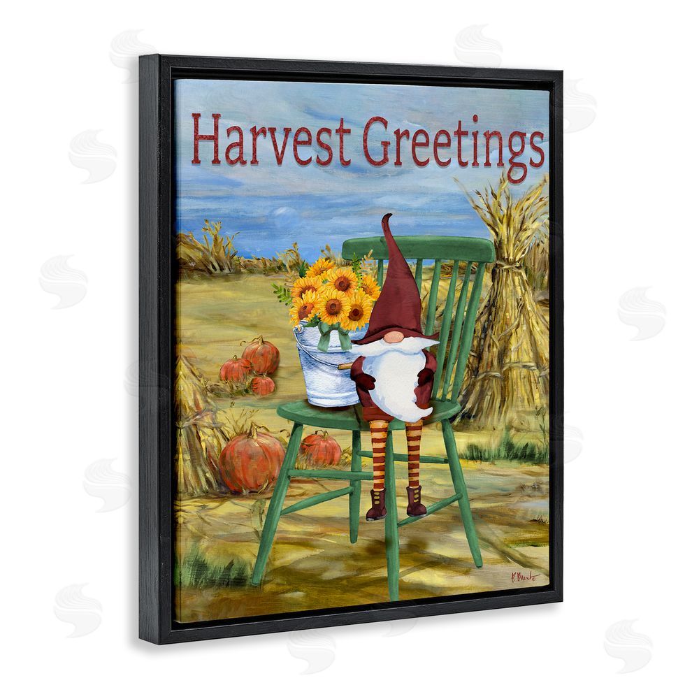 Paul Brent Harvest Greetings Gnome Black Floating Frame Canvas Wall Art Print