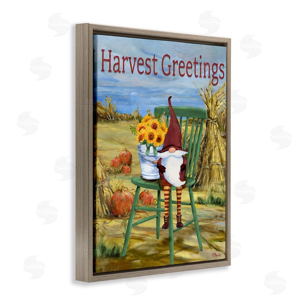Paul Brent Harvest Greetings Gnome Brown Floating Frame Canvas Wall Art Print
