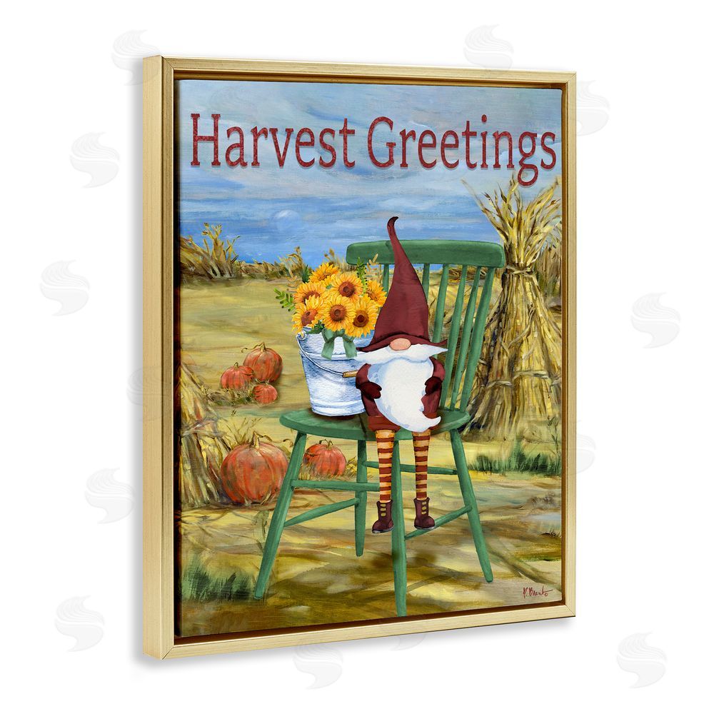 Paul Brent Harvest Greetings Gnome Gold Floating Frame Canvas Wall Art Print