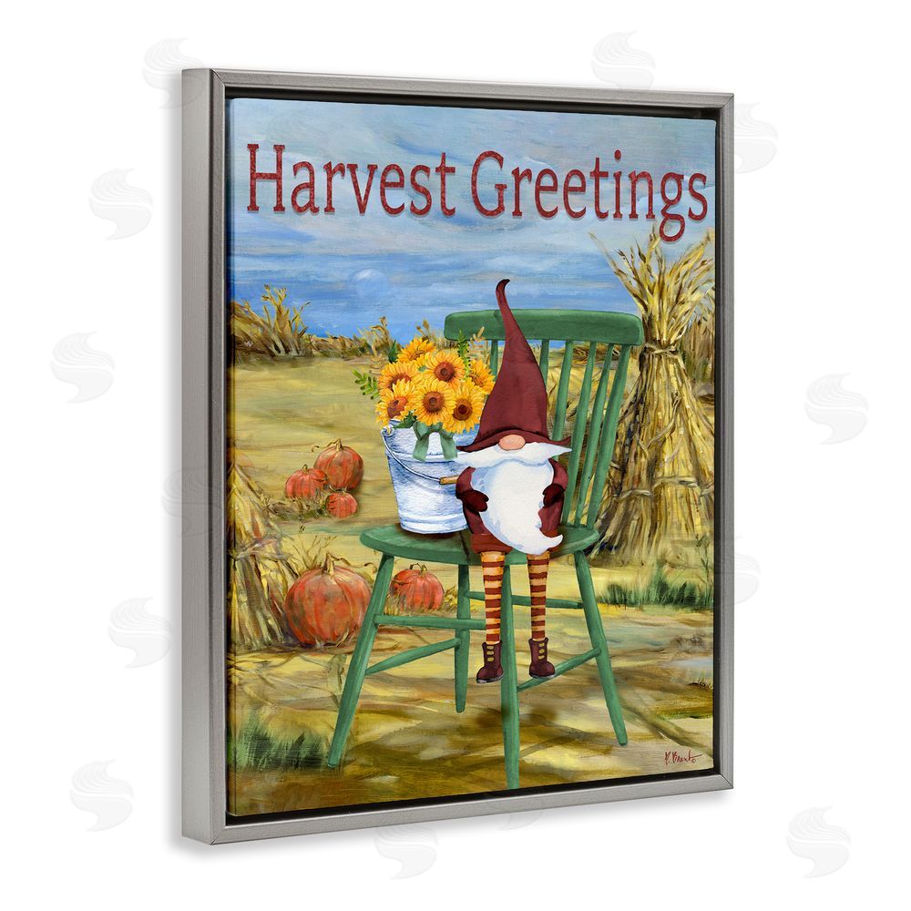 Paul Brent Harvest Greetings Gnome Grey Floating Frame Canvas Wall Art Print