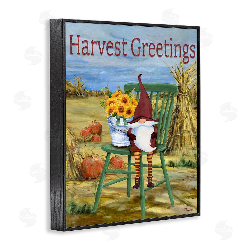 Paul Brent Harvest Greetings Gnome Black Framed Giclee Wall Art Print