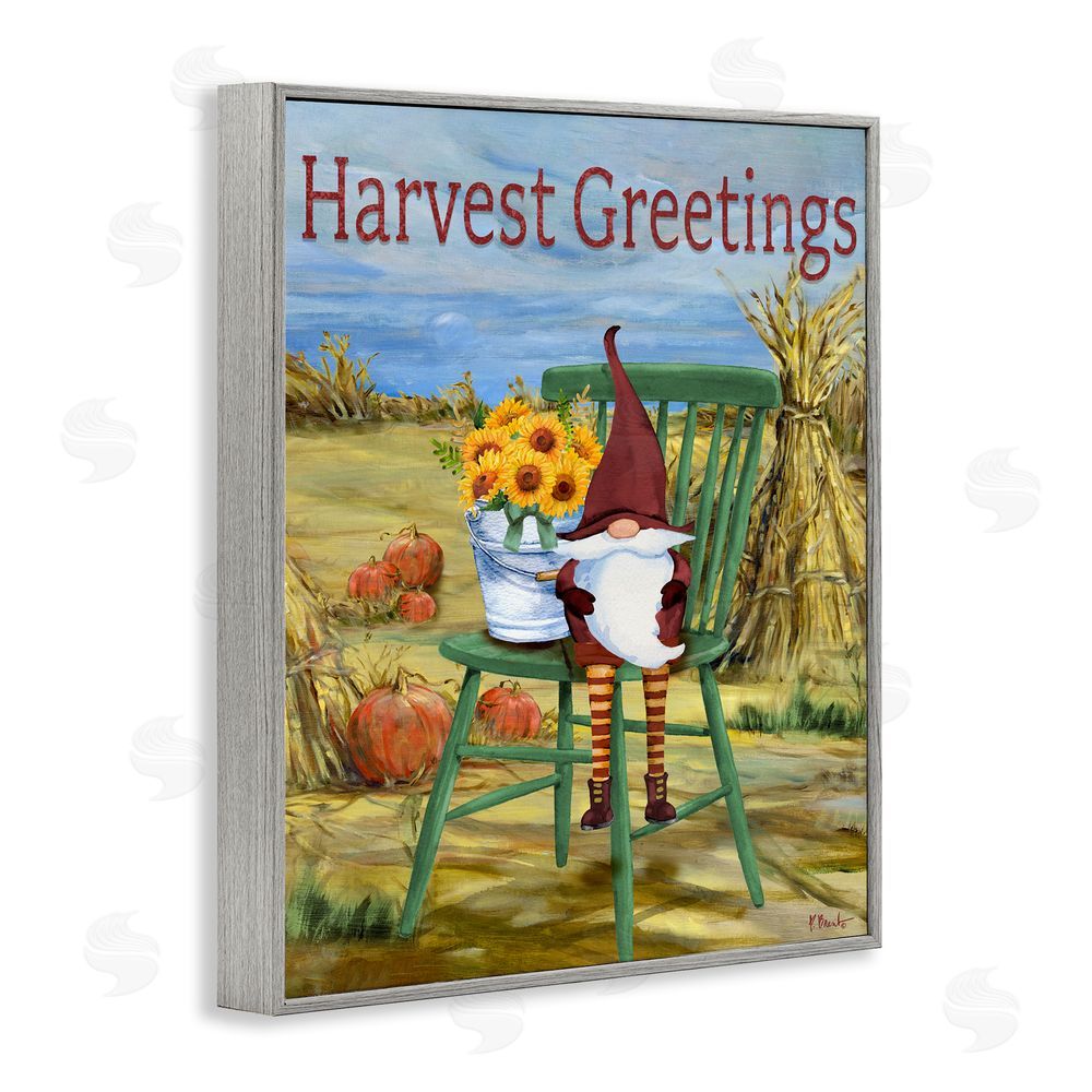 Paul Brent Harvest Greetings Gnome Gray Framed Giclee Wall Art Print