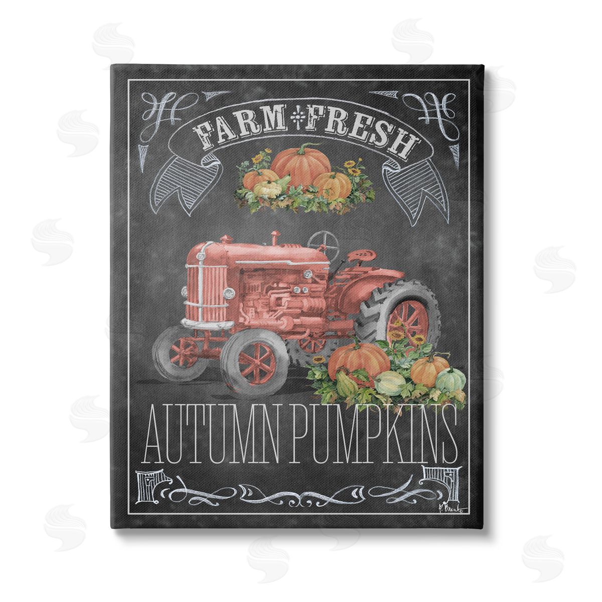 Paul Brent Autumn Tractor Chalkboard Stretched Canvas Wall Art Print