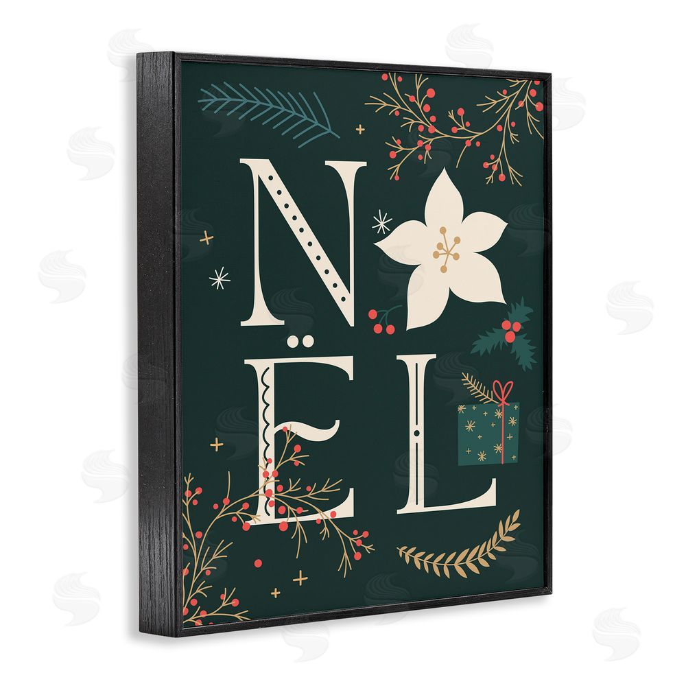 Stupell Studio Noel with Christmas Bloom Black Framed Giclee Wall Art Print
