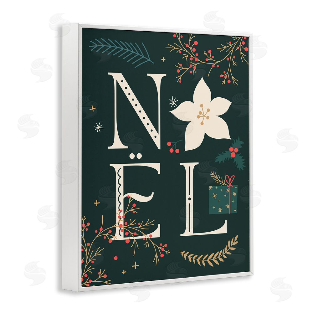 Stupell Studio Noel with Christmas Bloom White Framed Giclee Wall Art Print