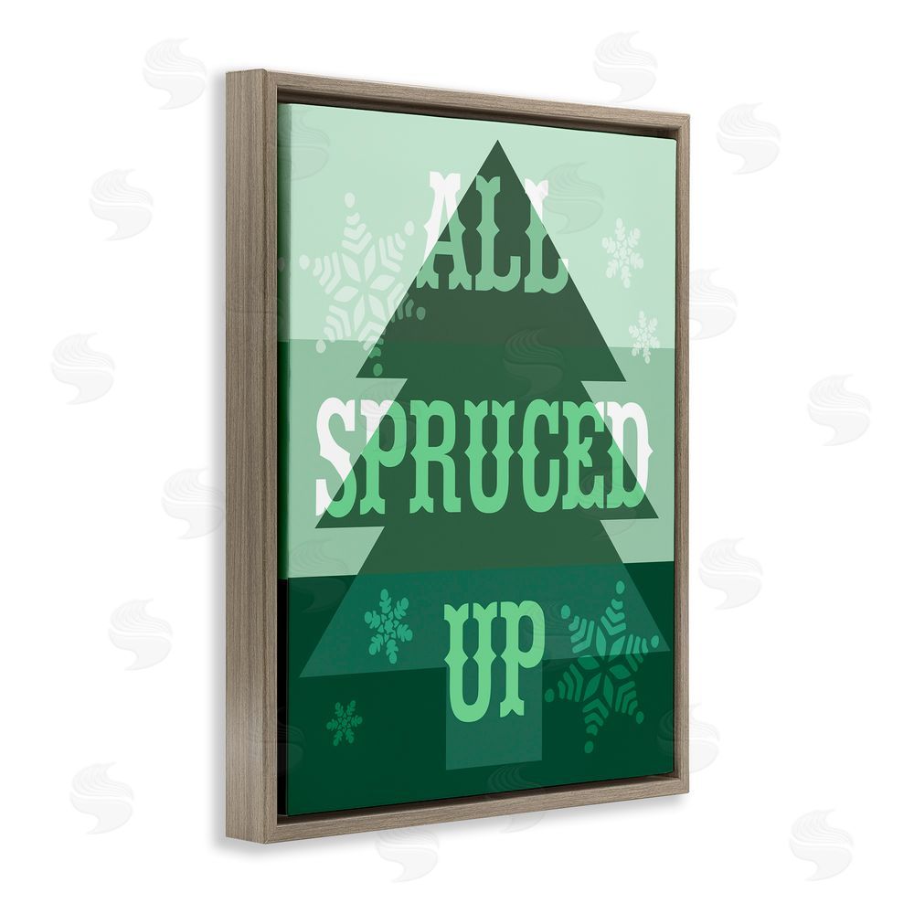Stupell Studio All Spruced Up Holiday Pun Brown Floating Frame Canvas Wall Art Print