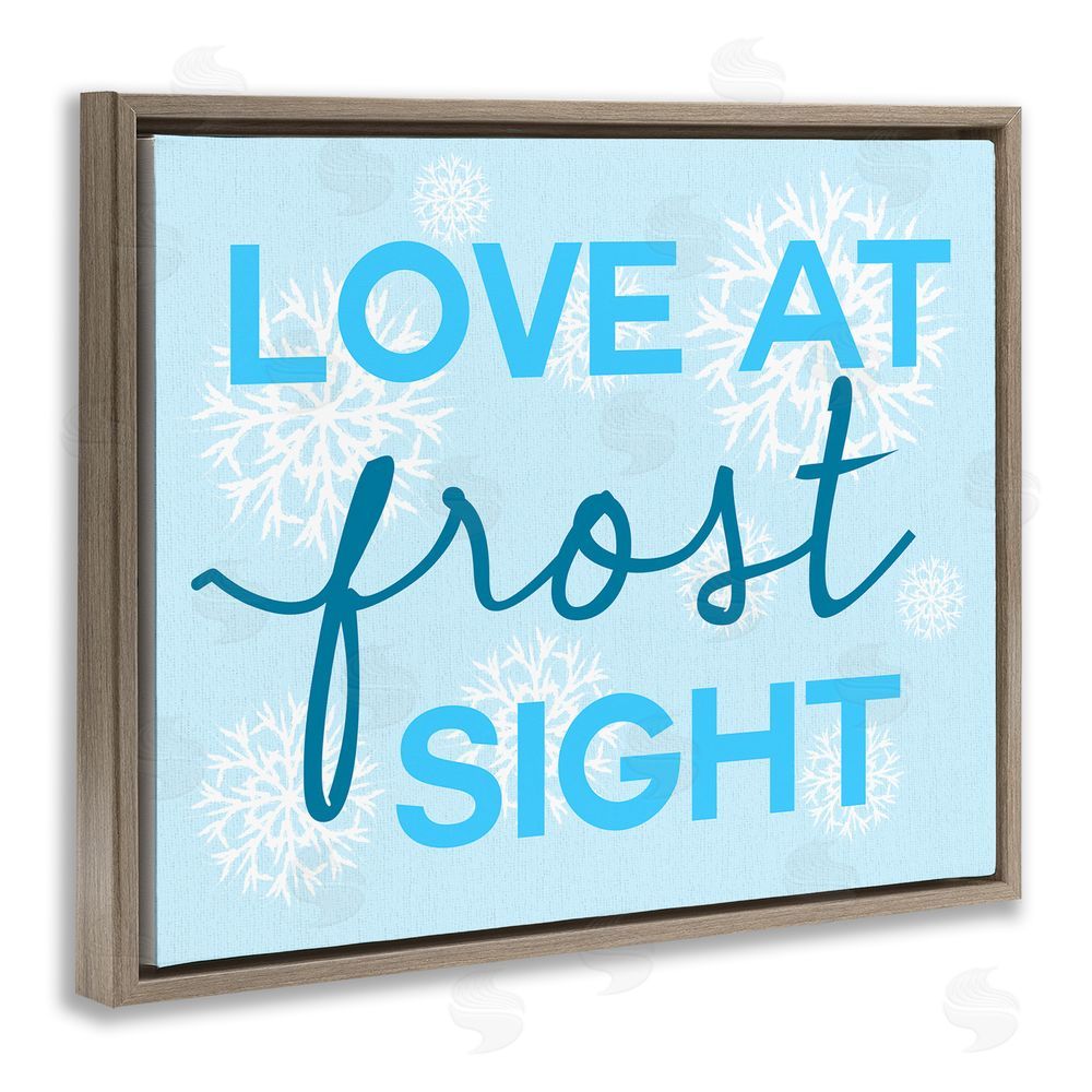 Stupell Studio Love at Frost Sight Pun Brown Floating Frame Canvas Wall Art Print