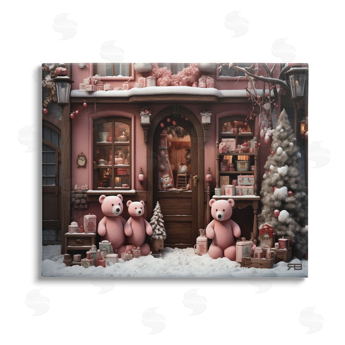 RB Christmas Shop with Bears Stretched Canvas Wall Art Print