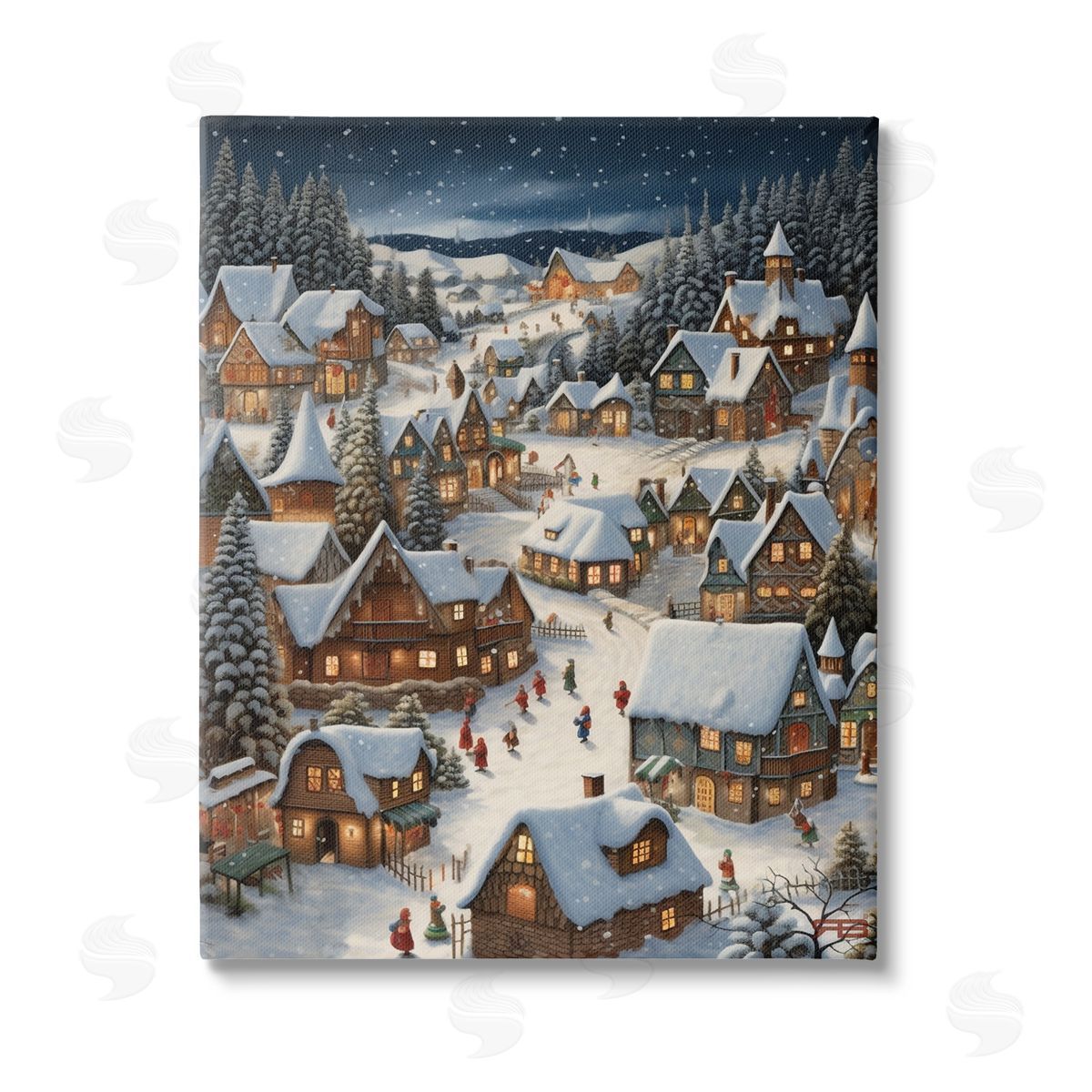 RB Snowy Christmas Village Stretched Canvas Wall Art Print