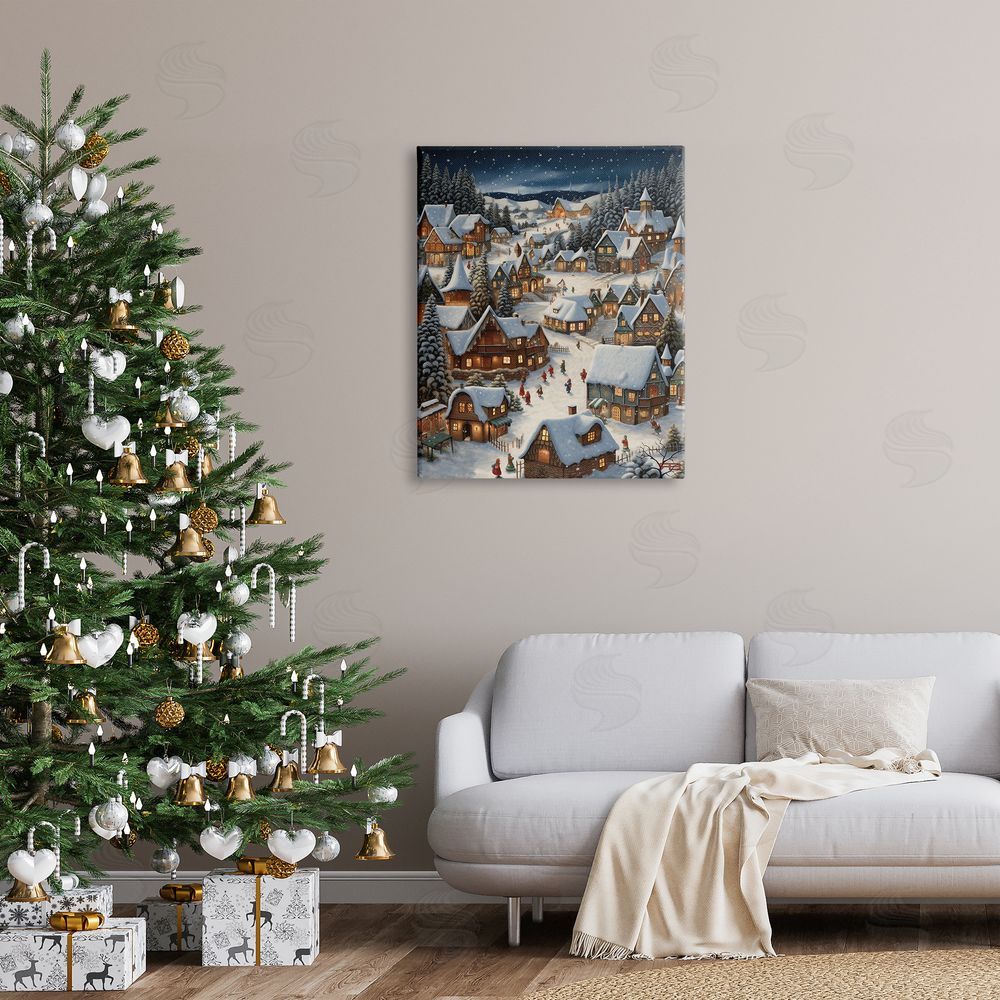 RB Snowy Christmas Village Canvas Wall Art Print in Room