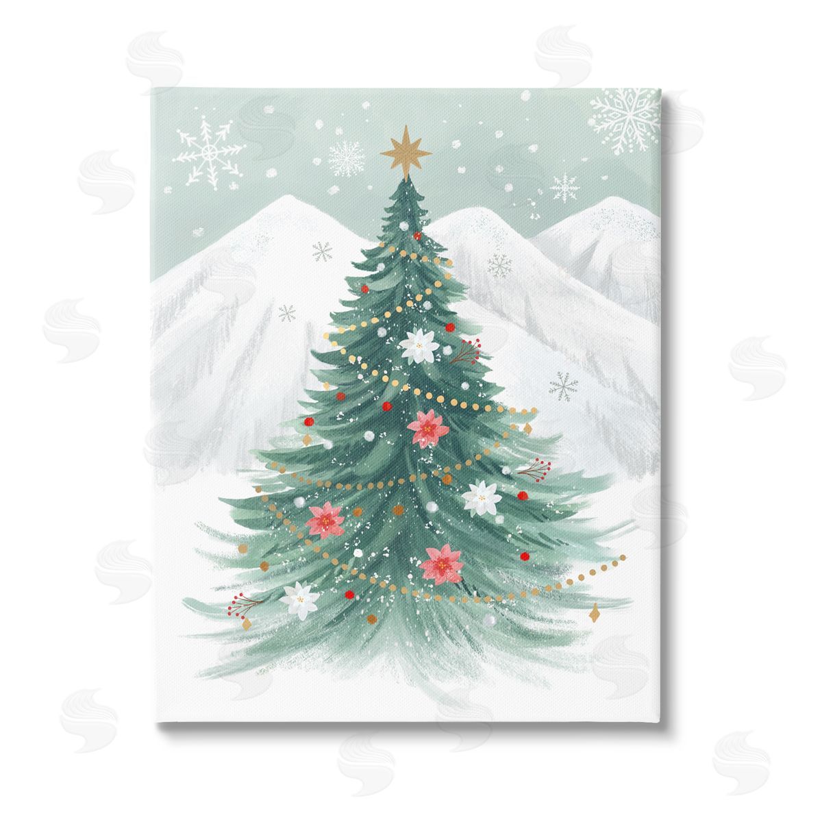 Sharon Lee Subtle Christmas Tree in Snow Stretched Canvas Wall Art Print