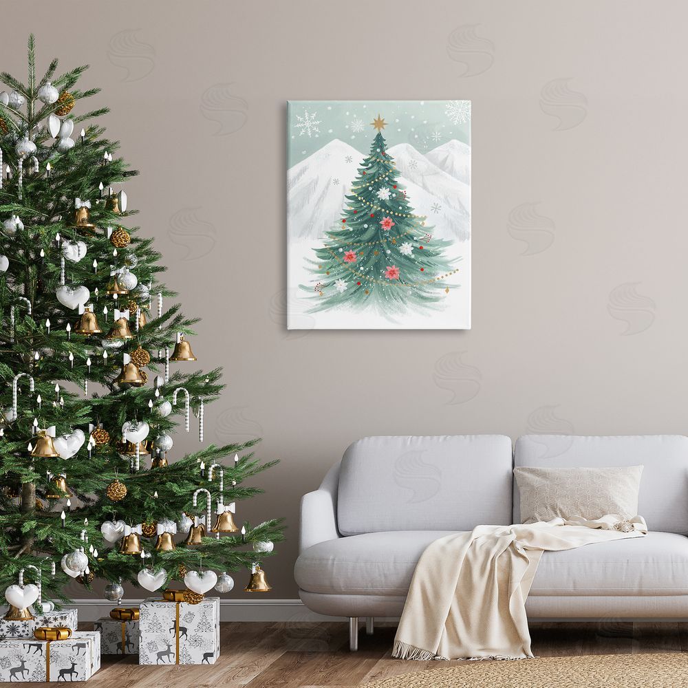 Sharon Lee Subtle Christmas Tree in Snow Canvas Wall Art Print in Room