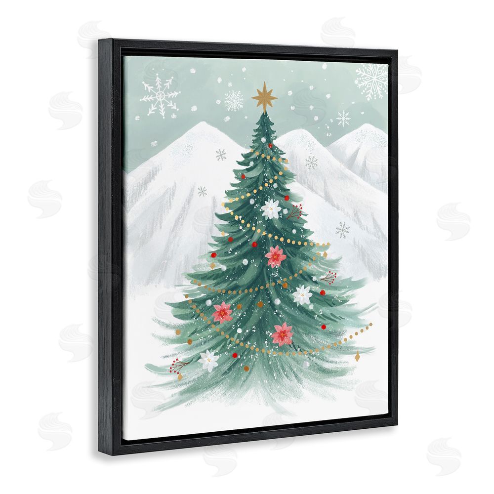 Sharon Lee Subtle Christmas Tree in Snow Black Floating Frame Canvas Wall Art Print