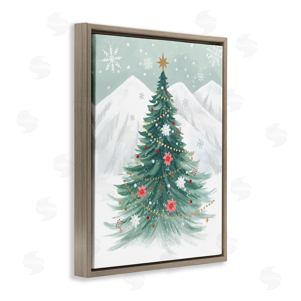Sharon Lee Subtle Christmas Tree in Snow Brown Floating Frame Canvas Wall Art Print