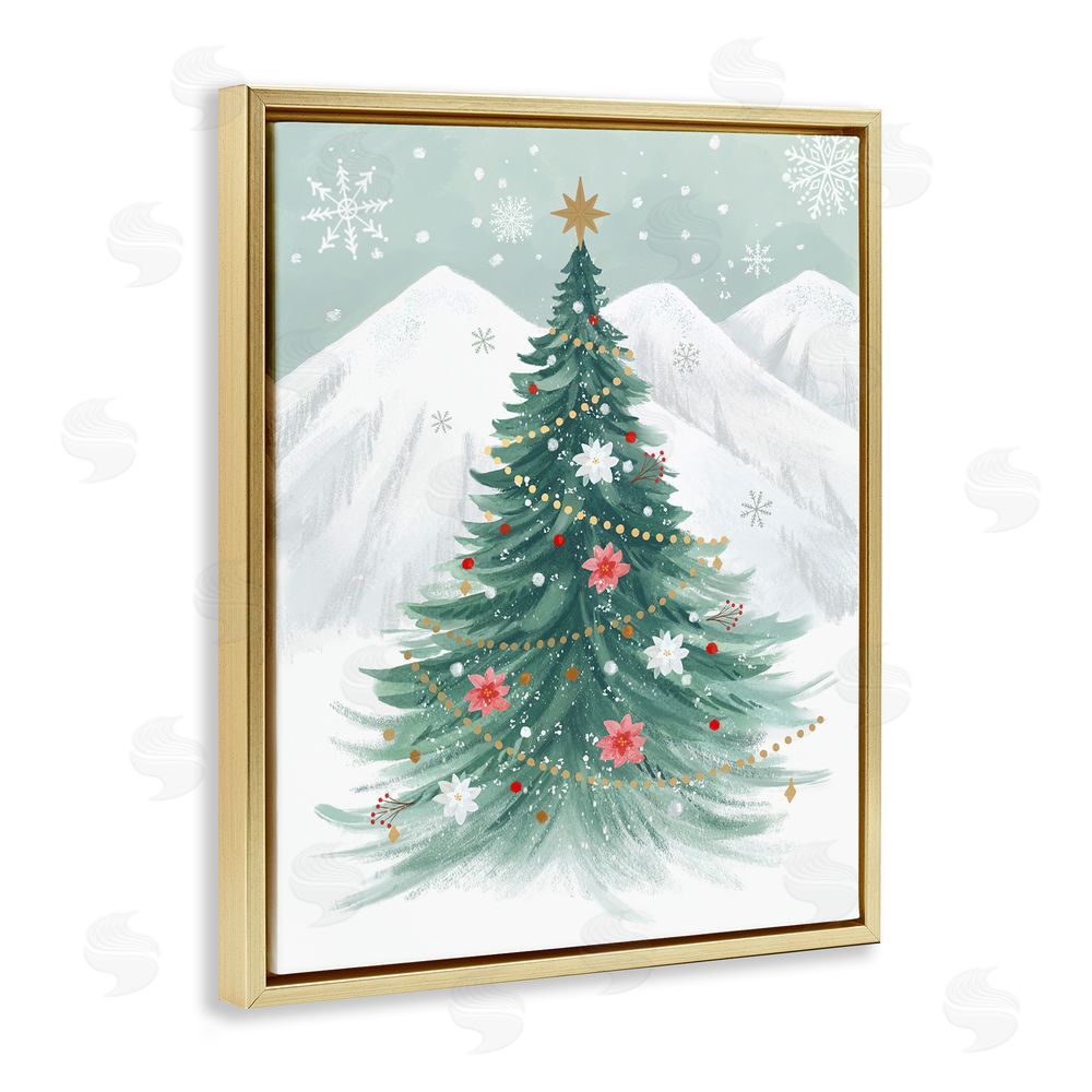 Sharon Lee Subtle Christmas Tree in Snow Gold Floating Frame Canvas Wall Art Print