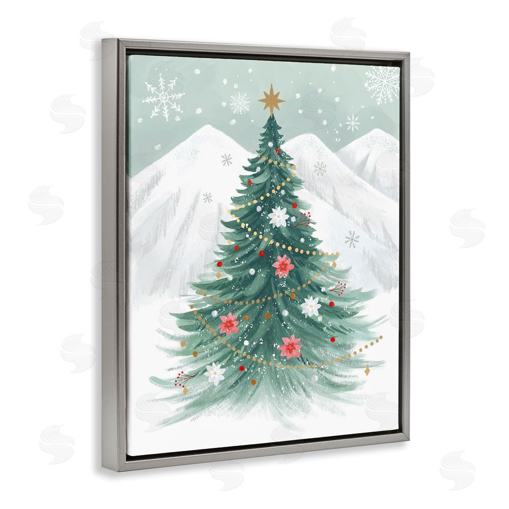 Sharon Lee Subtle Christmas Tree in Snow Grey Floating Frame Canvas Wall Art Print