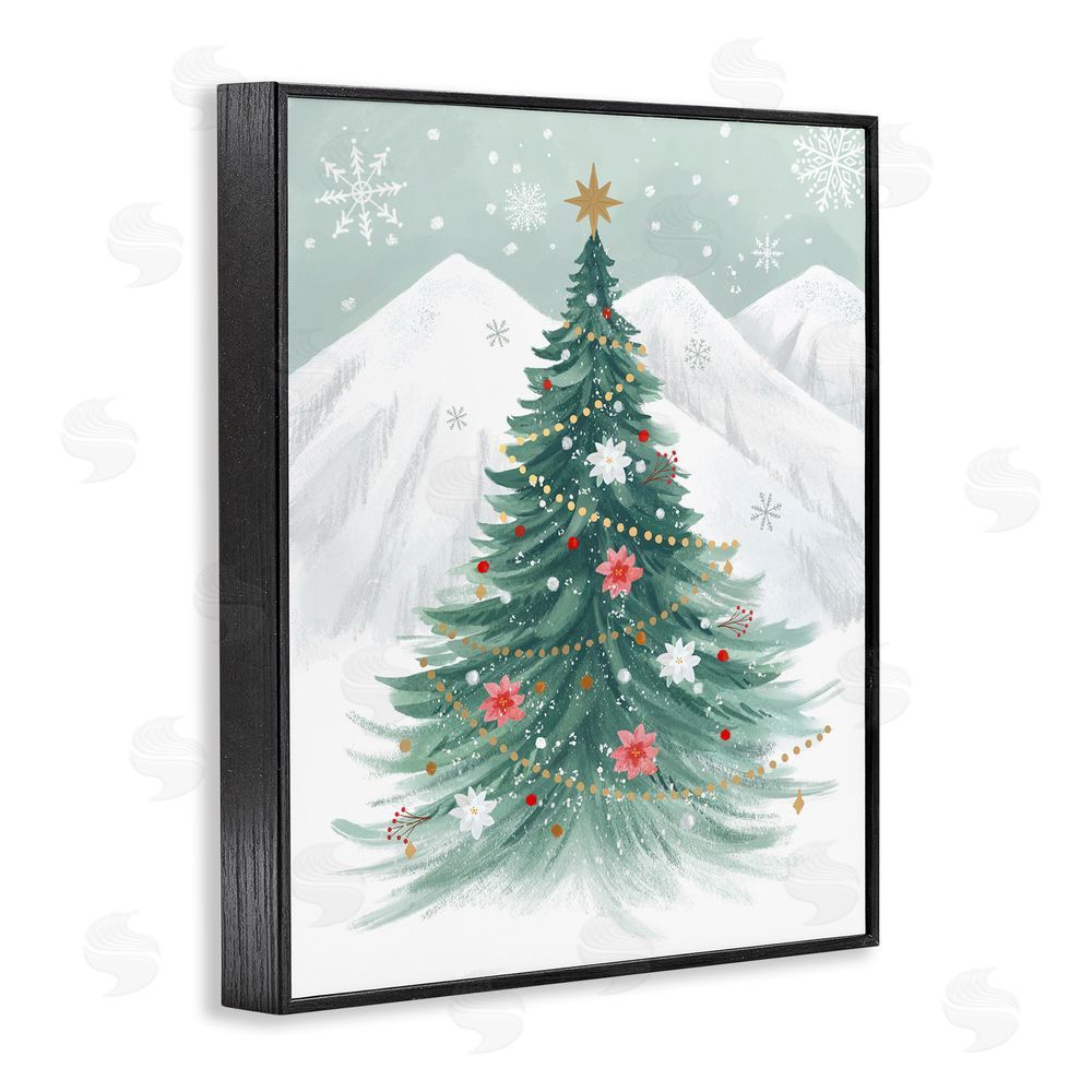 Sharon Lee Subtle Christmas Tree in Snow Black Framed Giclee Wall Art Print