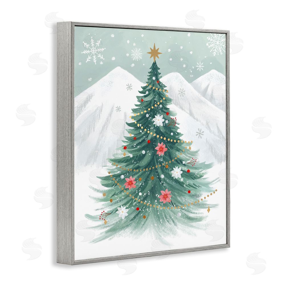 Sharon Lee Subtle Christmas Tree in Snow Gray Framed Giclee Wall Art Print