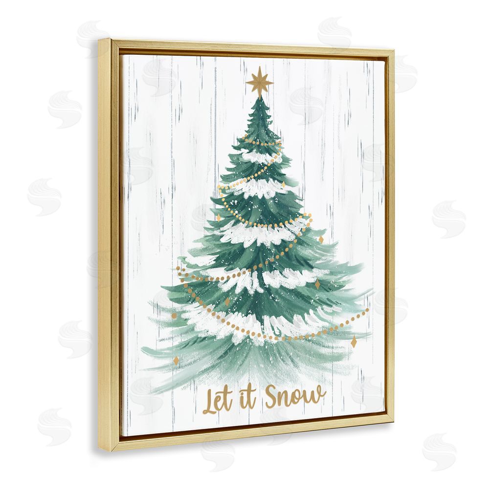 Sharon Lee Let it Snow Rustic Tree Gold Floating Frame Canvas Wall Art Print