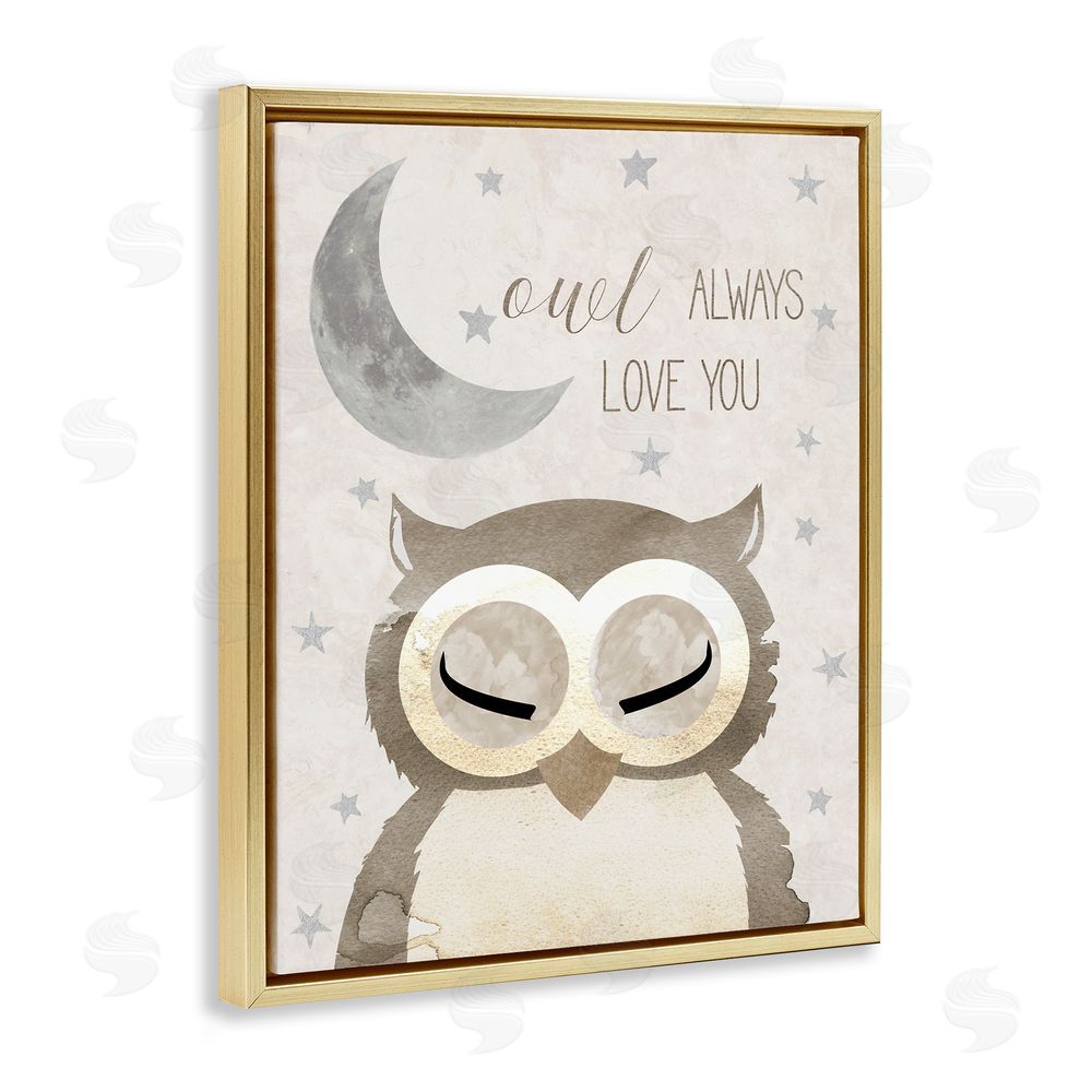 Daniela Santiago Owl Always Love You Pun Gold Floating Frame Canvas Wall Art Print