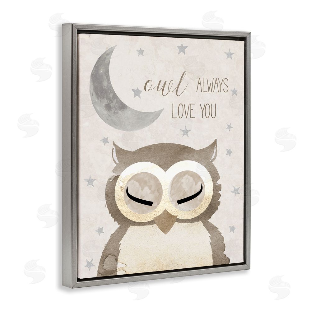 Daniela Santiago Owl Always Love You Pun Grey Floating Frame Canvas Wall Art Print
