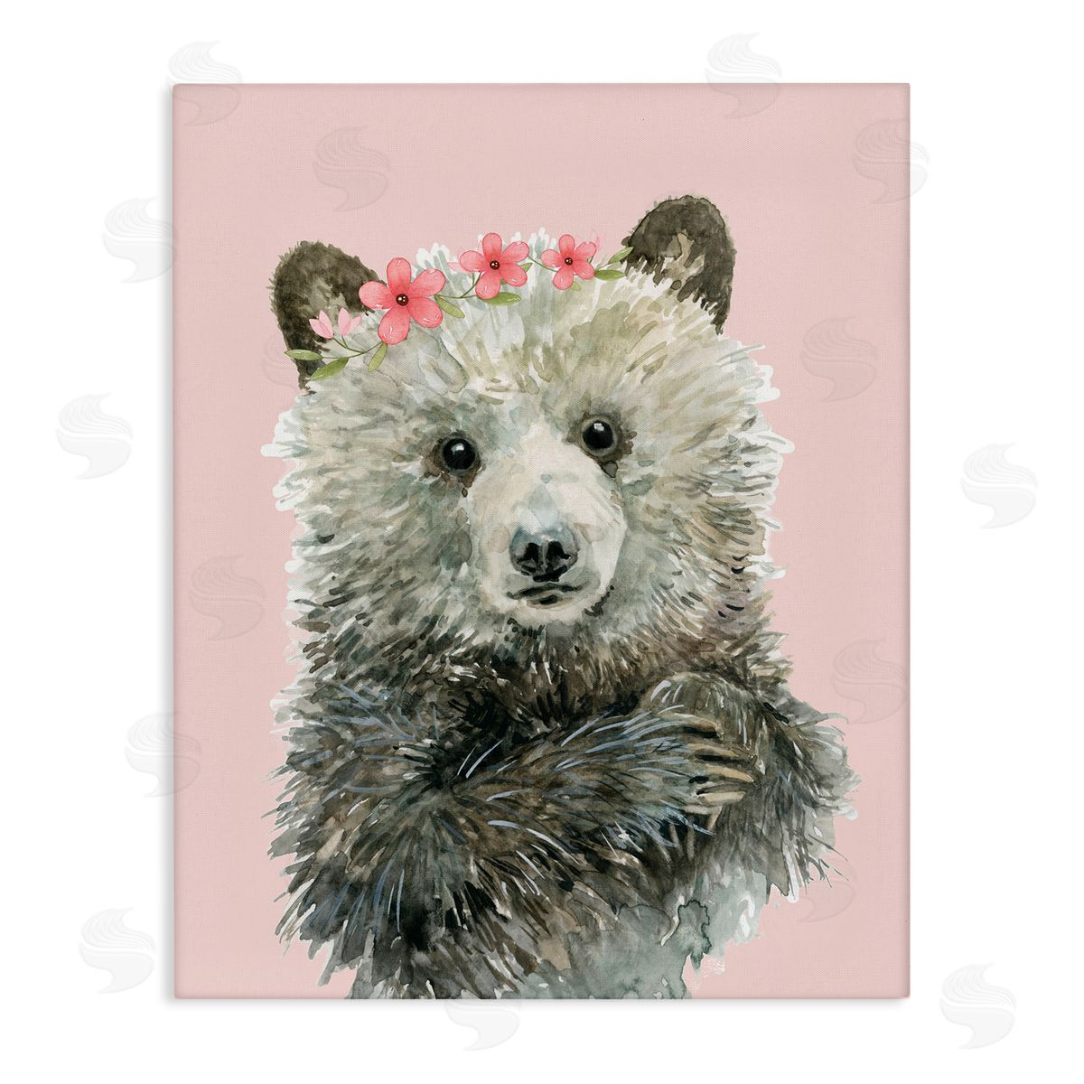 Carol Robinson Fuzzy Bear with Floral Crown Stretched Canvas Wall Art Print