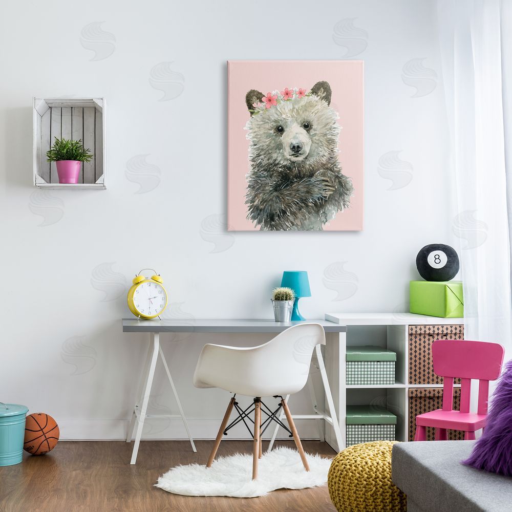 Carol Robinson Fuzzy Bear with Floral Crown Canvas Wall Art Print in Room